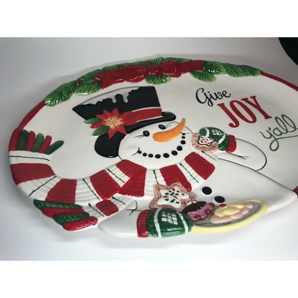 Fitz & Floyd "Give Joy Y'all" Frosty Snowman Cookie Platter - Southern Christmas - Picture 2 of 5